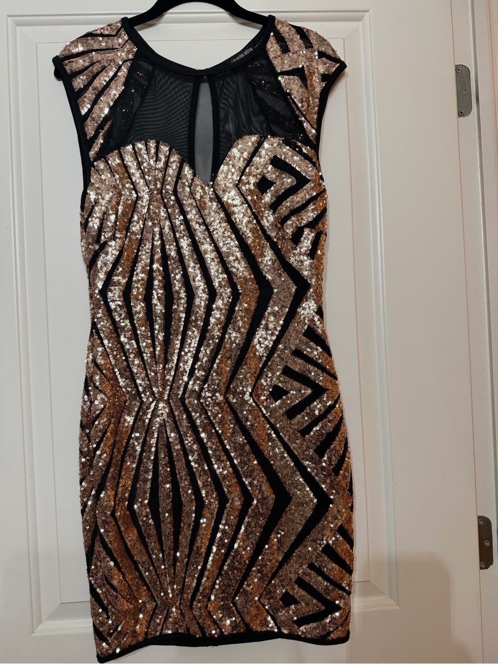 Fashion Nova Black & Gold Sequin Mesh Mini Dress
